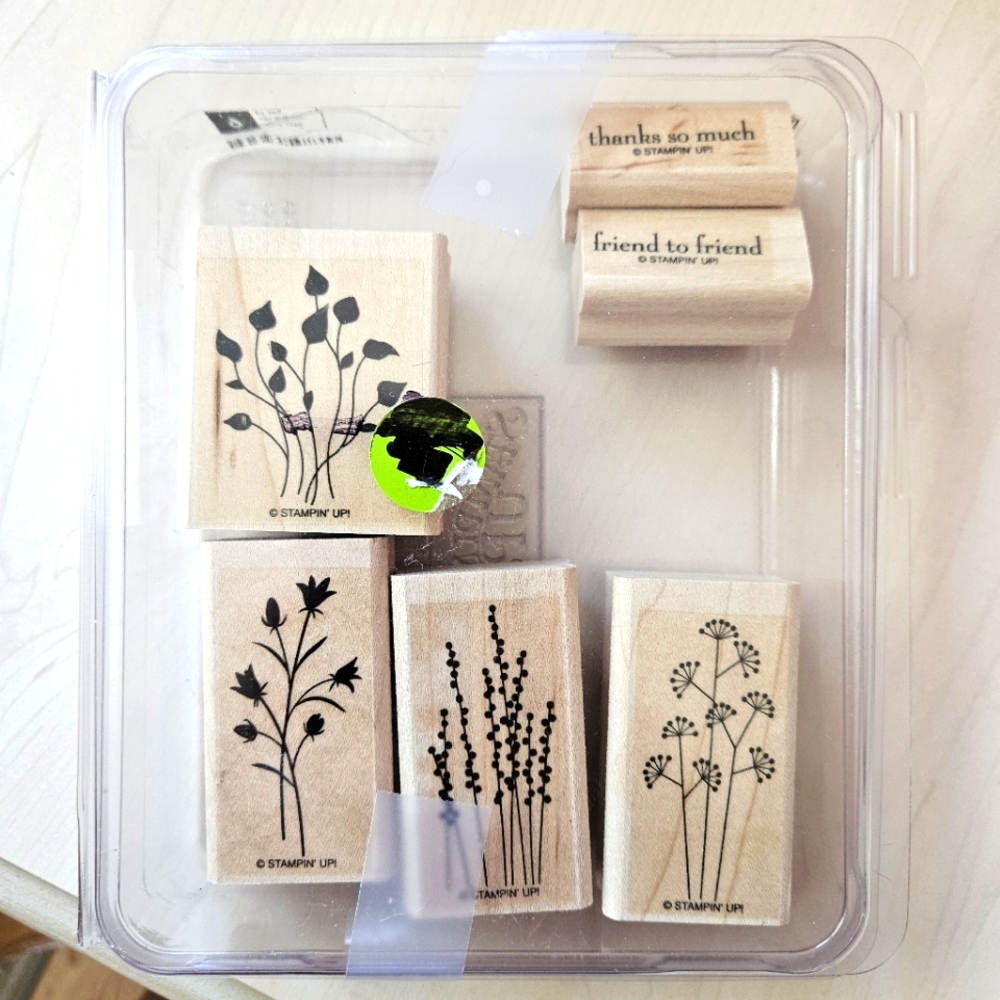 Stampin Up! Pocket Silhouettes Set 6 Rubber Stamps Wood Flowers Friend Thanks